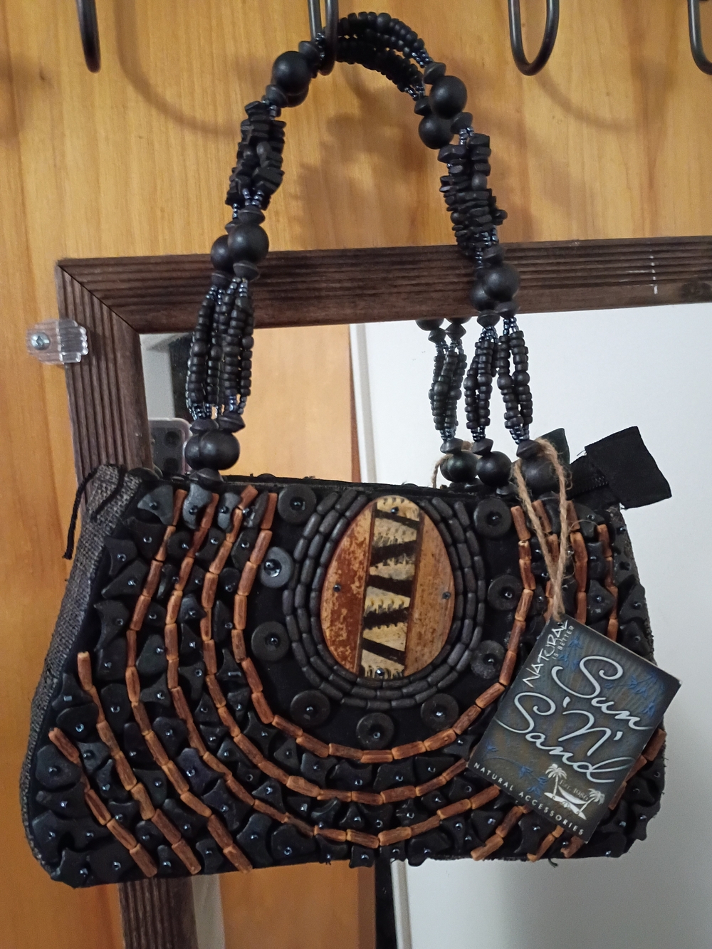 NWT Sun and Sand Black Beaded Wristlet Clutch